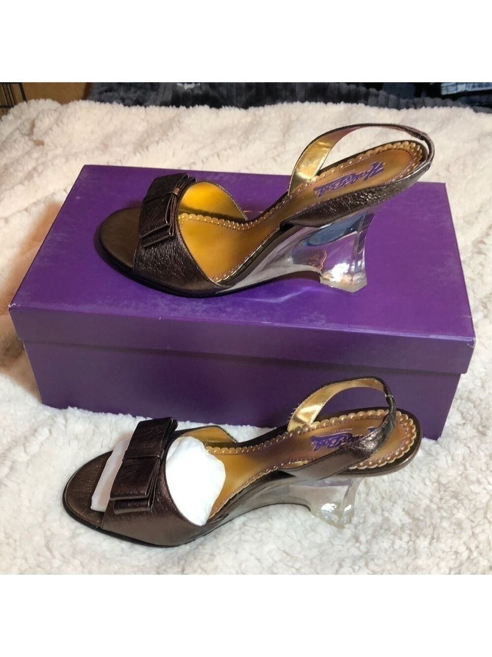 NEW-HALE Bob Acrylic Heels Brown Slingback Sandals